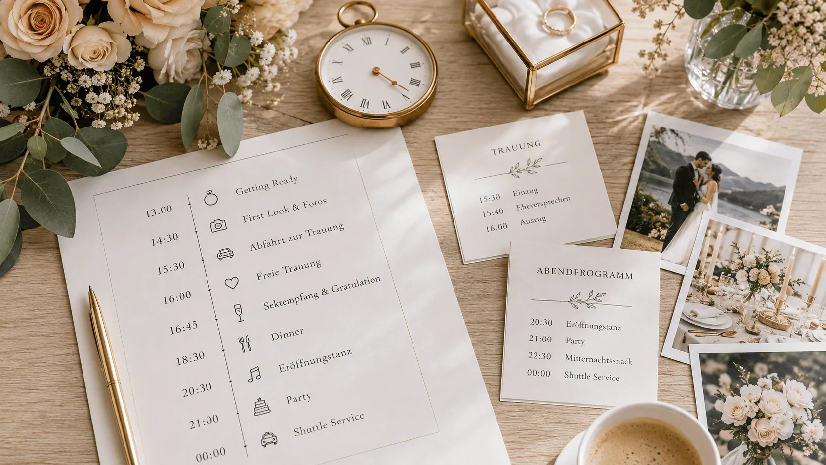 Zeitplan für den Hochzeitstag: So plant ihr einen entspannten Ablauf
